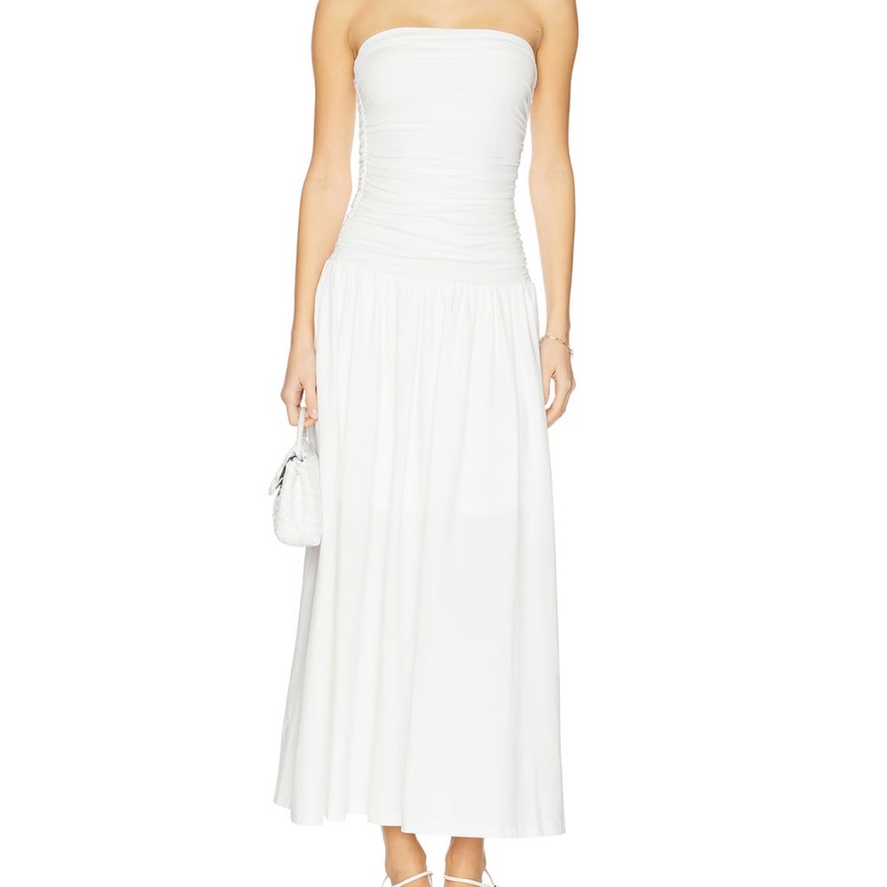 NWT Strapless White Maxi Dress with Ruched Bodice